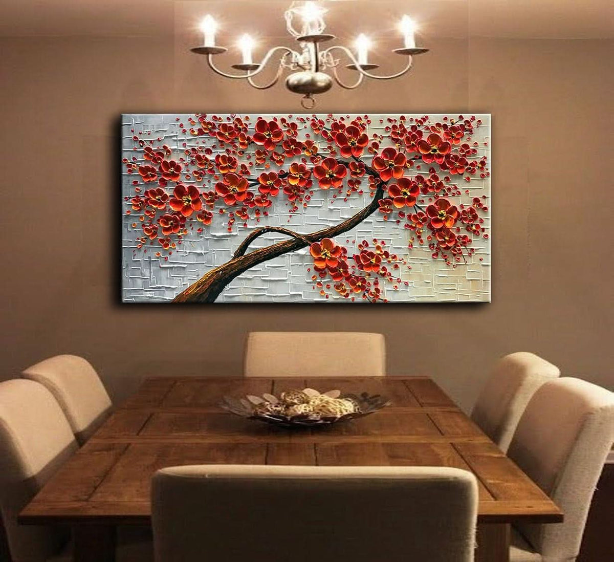 Scarlet Flowers Floral Wall Art 24x48 Hand-Painted – image 4