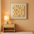 Wood Geometric Textured Modern Wall Art 28x28 Framed Beige – main view