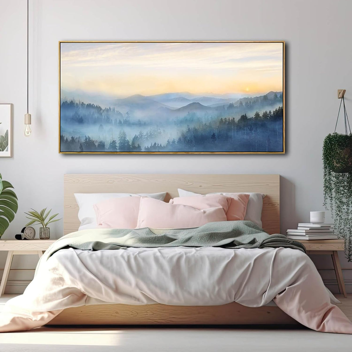 Mountain Landscape Wall Art Extra Large Hand-Painted Blue – image 2