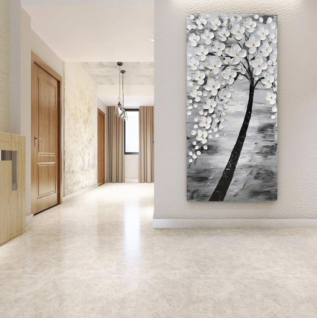 Bright Flower 3D Floral Wall Art Hand-Painted White Canvas – image 5