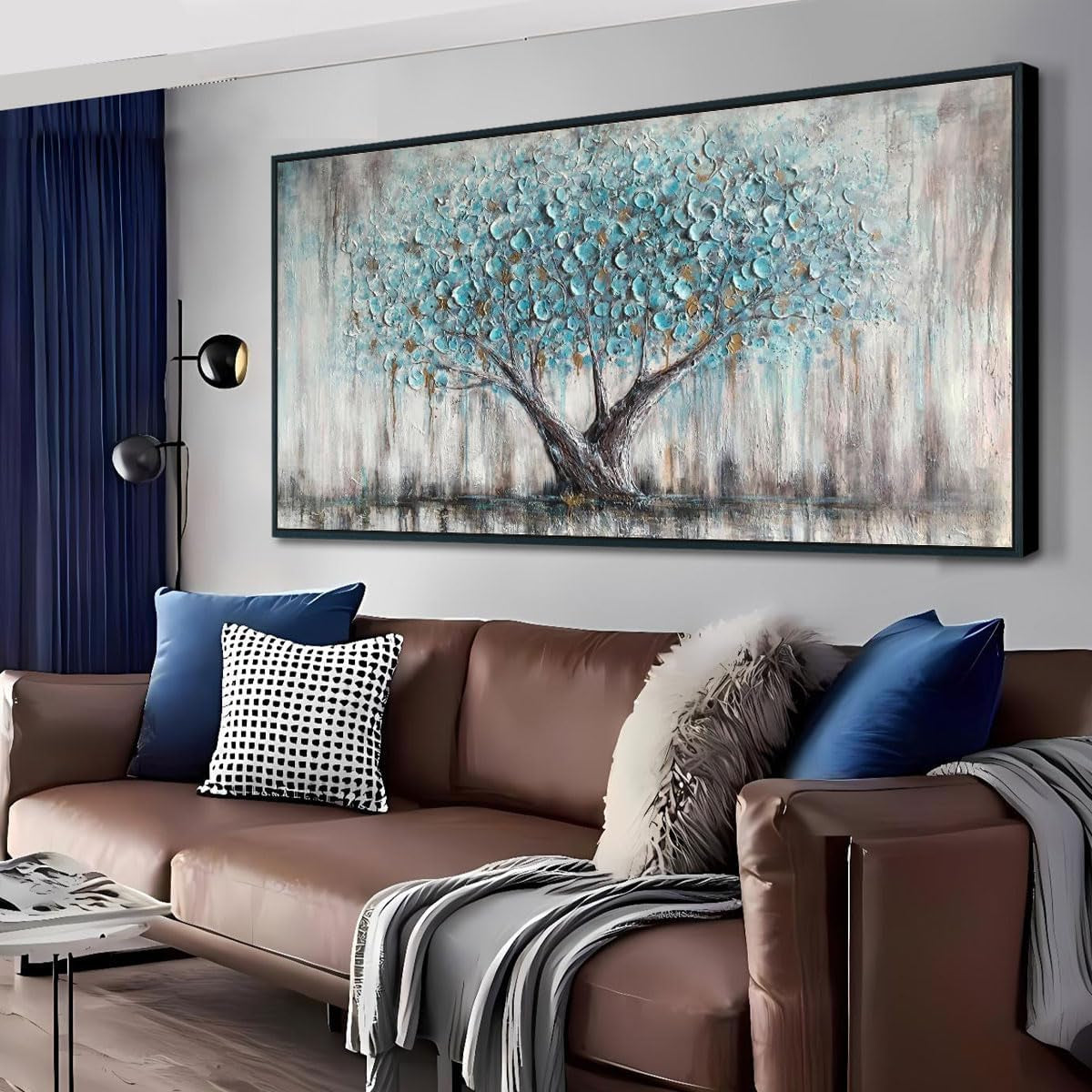 Tree of Life Landscape Wall Art 58x29 Framed Teal Canvas – image 2