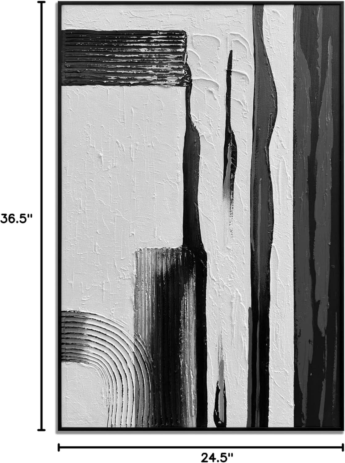 Textured Black and White Wall Art 24x36 Hand-Painted – image 9
