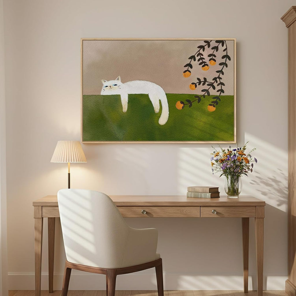 Cat Wall Art 24x36 Framed Green Canvas for Bedroom – image 7