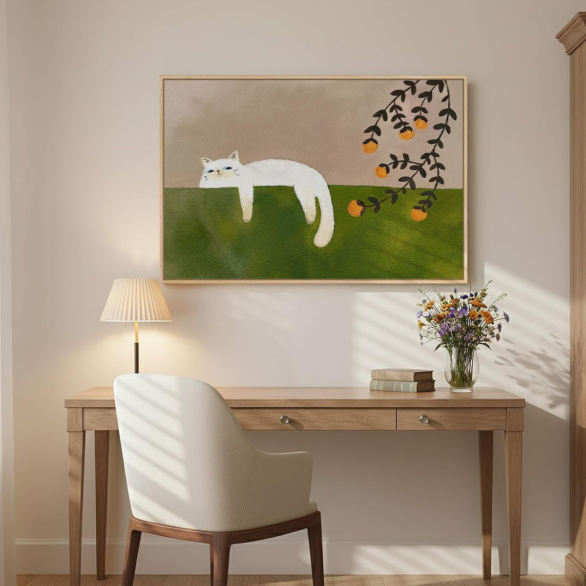 Cat Wall Art 24x36 Framed Green Canvas for Bedroom – image 7