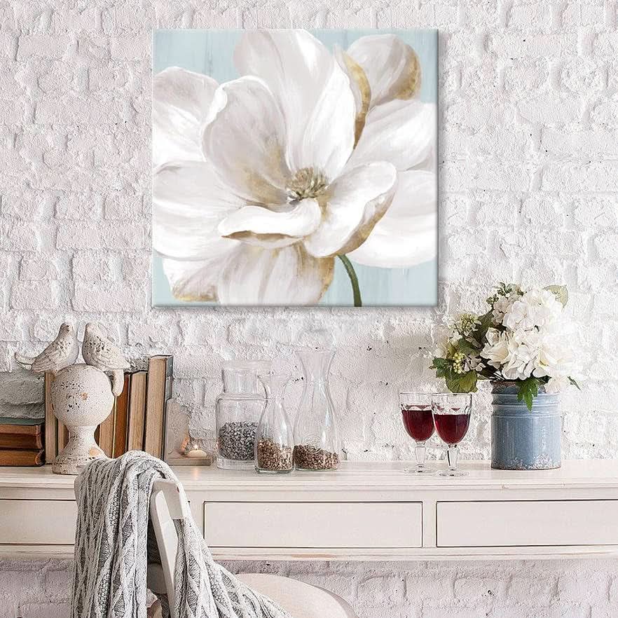 Magnolia Floral Wall Art 24x24 White Canvas for Living Room – image 3