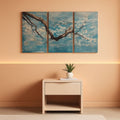 Textured Wall Art Set of 3 Hand-Painted Teal Blue for Living Room – main view