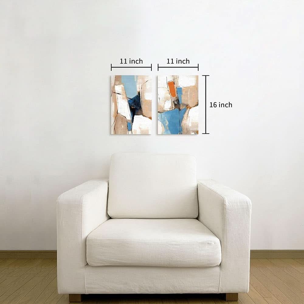 Khaki Expressionist Abstract Wall Art Set of 2 Blue Canvas – image 5