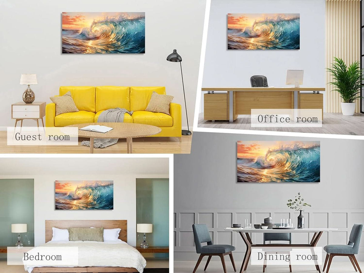 Ocean Waves Sunset Coastal Wall Art 71x36 Canvas for Living Room – image 2