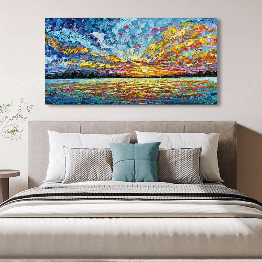 Seascape Sunrise Coastal Wall Art 30x60 Hand-Painted Canvas – image 4