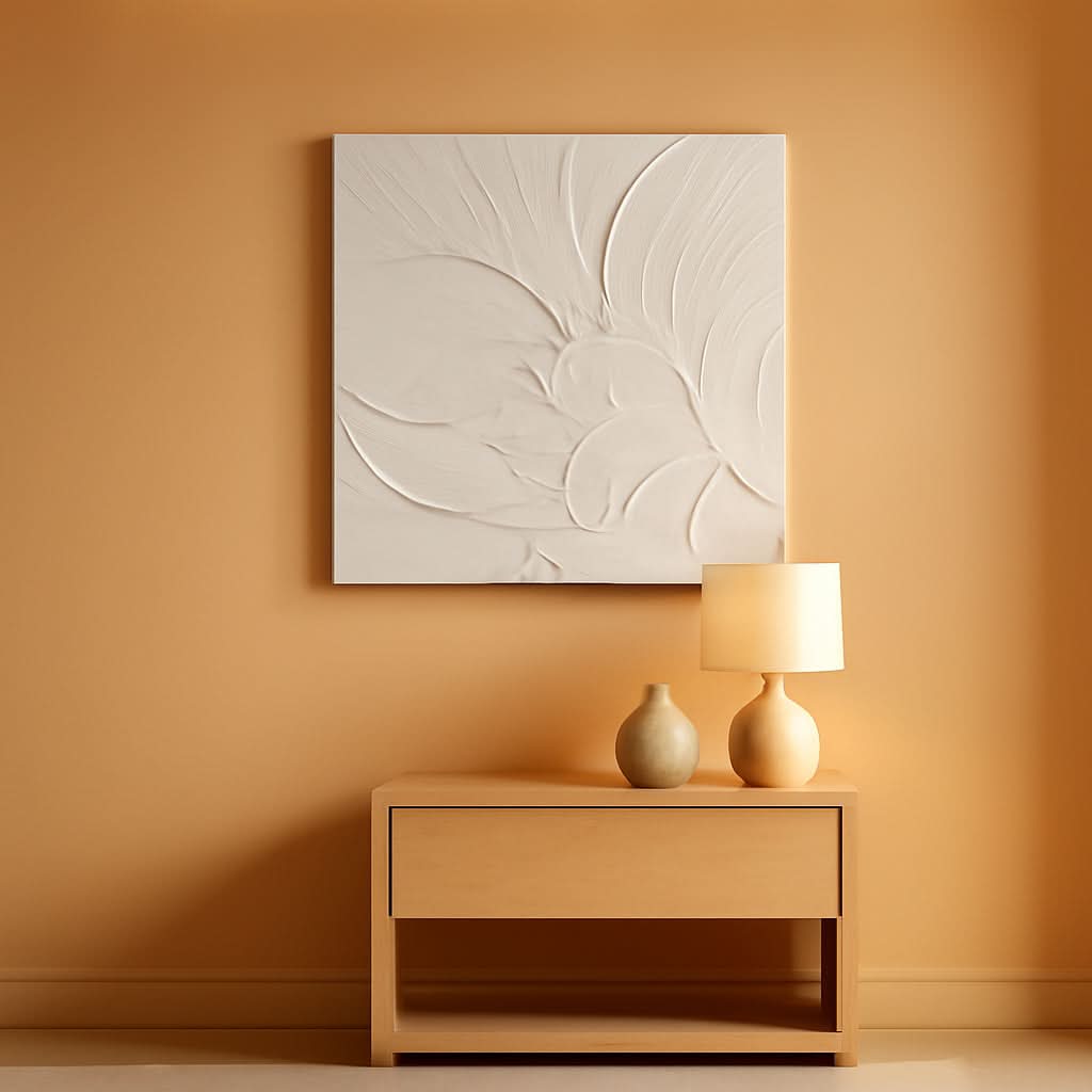 Textured Canvas Wall Art 20x20 Hand-Painted White for Living Room – main view