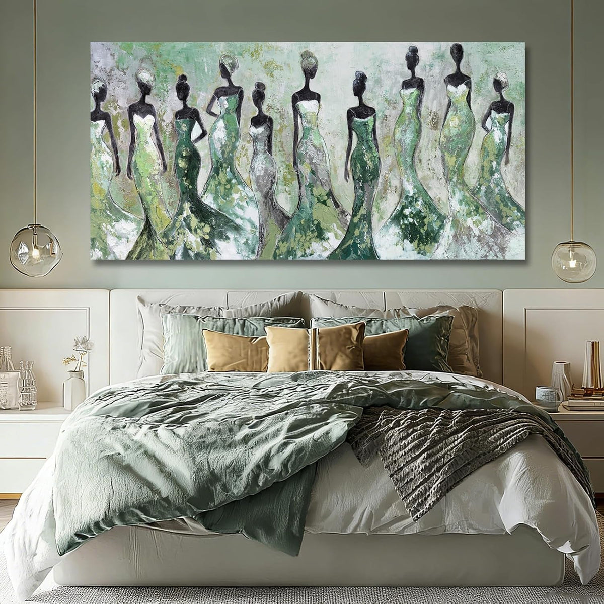 Textured Abstract Wall Art 29x58 Sage Green Canvas – image 4
