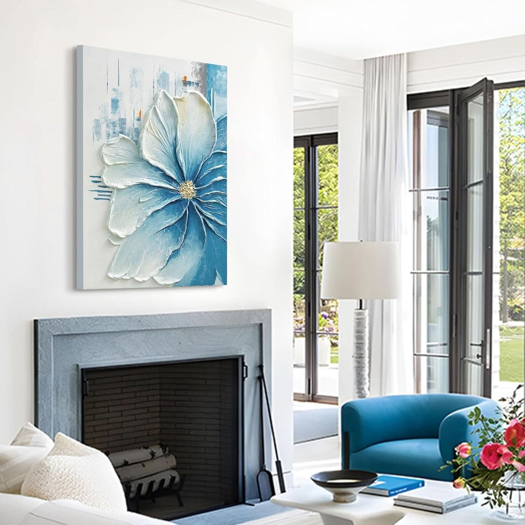 Layered Textured Floral Wall Art 24x36 Hand-Painted Blue Canvas – image 7