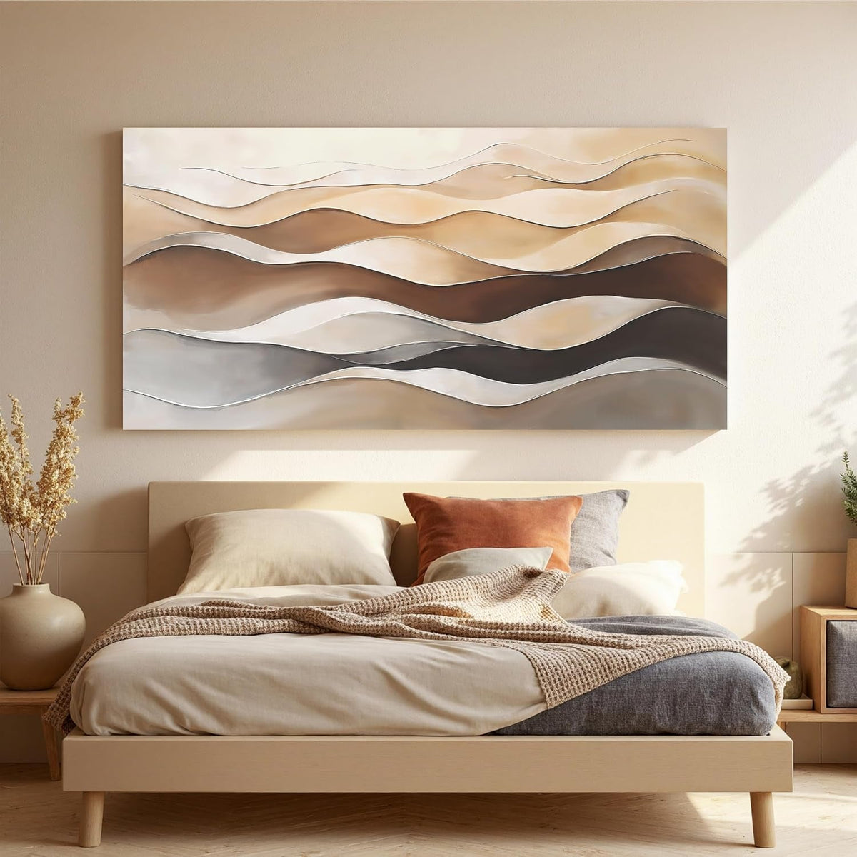 Abstract Wall Art 20x40 White Brown Canvas for Living Room – image 4