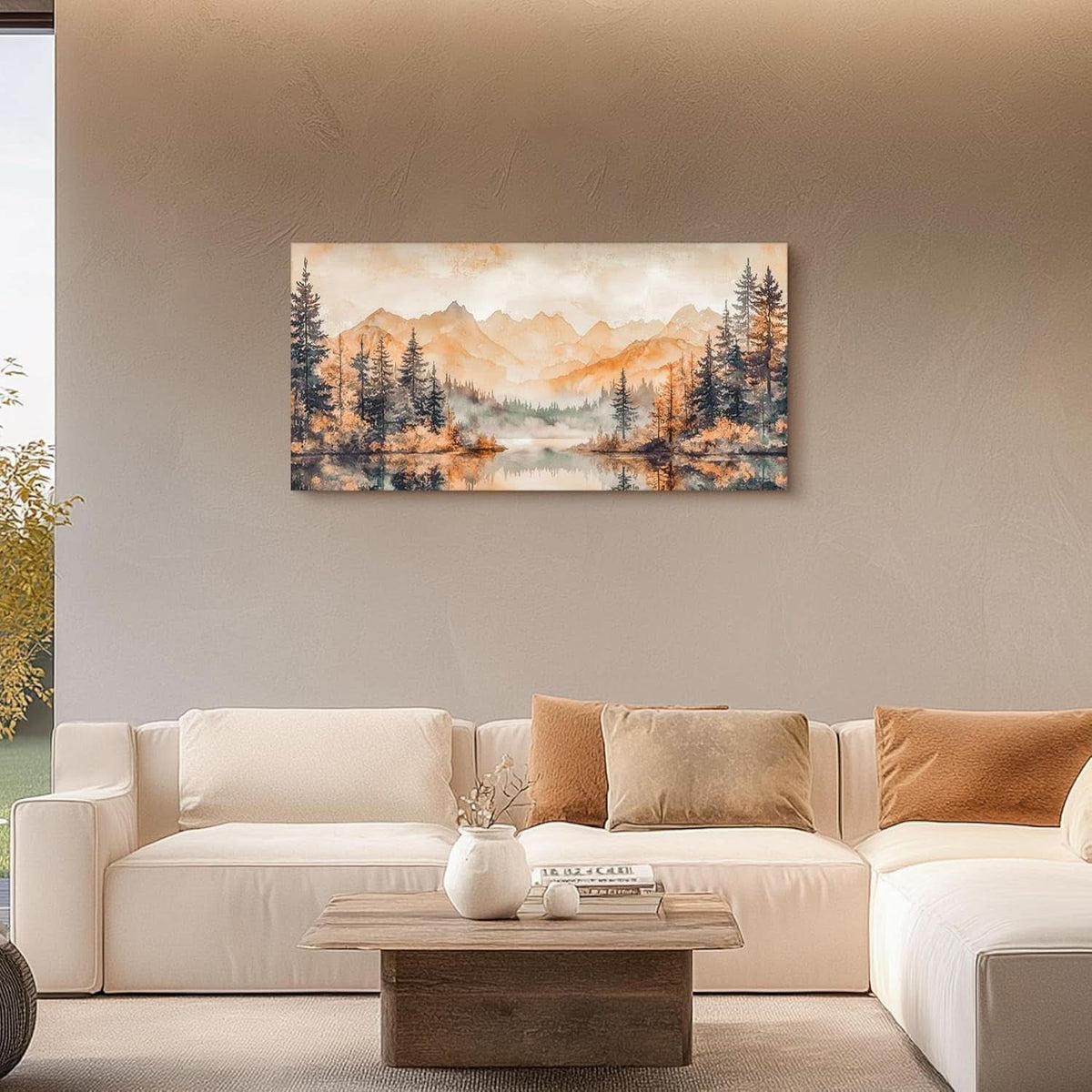 Forest Misty Lake Landscape Wall Art 20x40 Gold Canvas – image 2