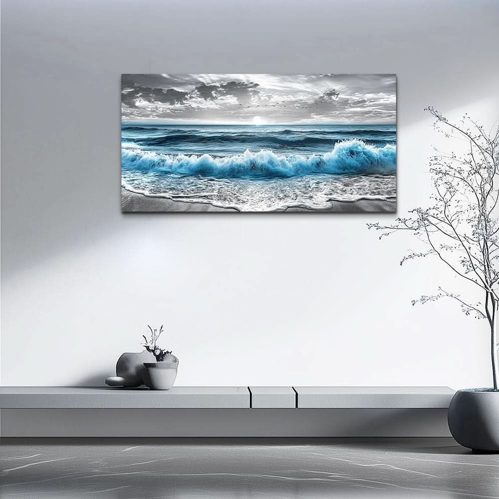 Seascape Black and White Coastal Wall Art 20x40 Canvas – image 7