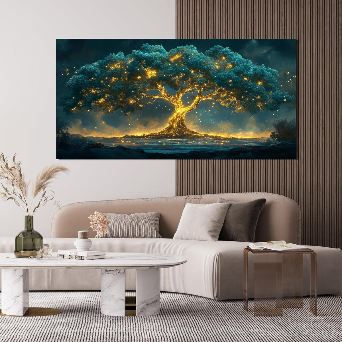 Tree of Life Landscape Wall Art 24x48 Gold Canvas for Living Room – image 2