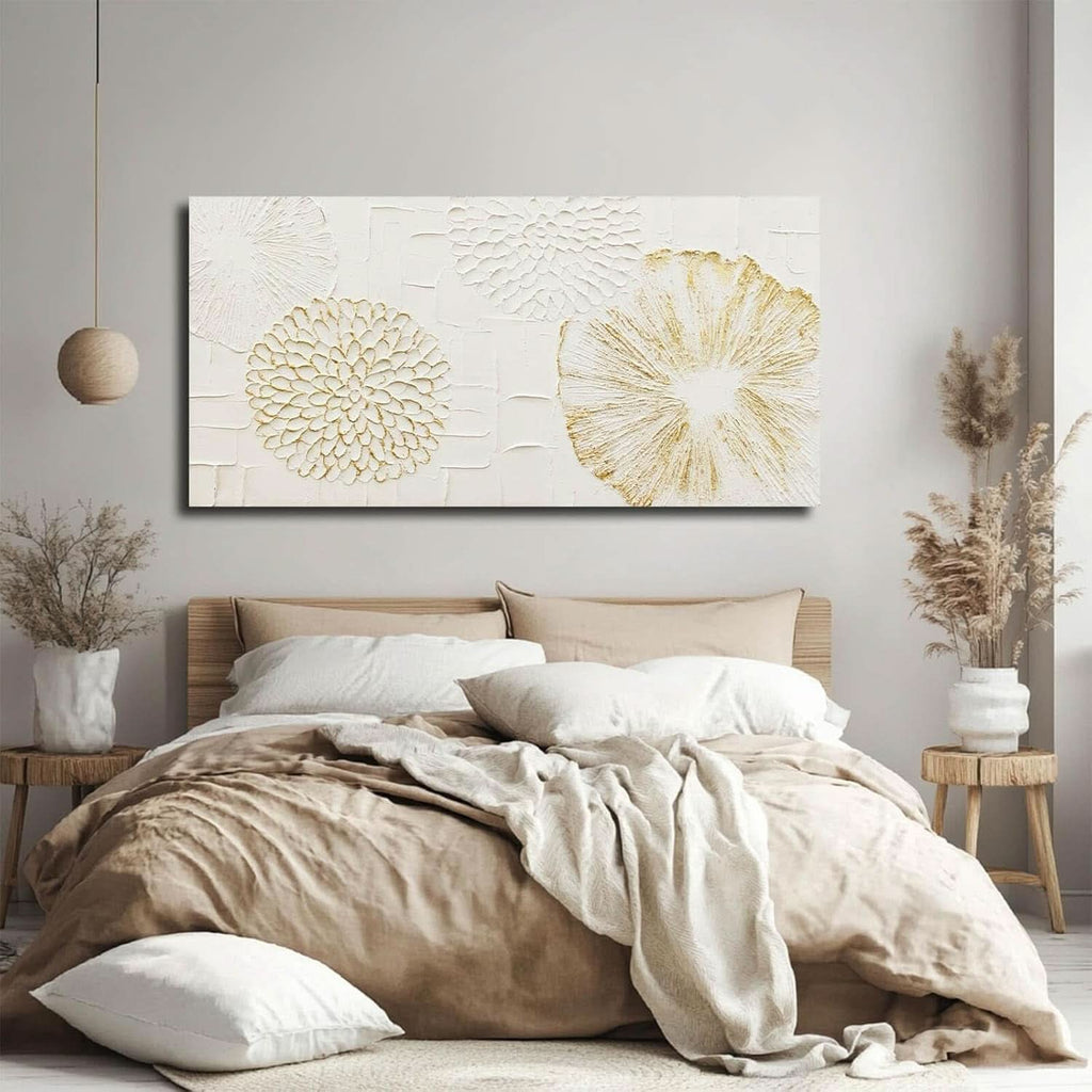 Floral Wall Art 24x48 Hand-Painted White Canvas for Living Room – image 3