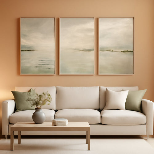 Abstract Landscape Wall Art Set of 3 Extra Large Sage Green Canvas – main view