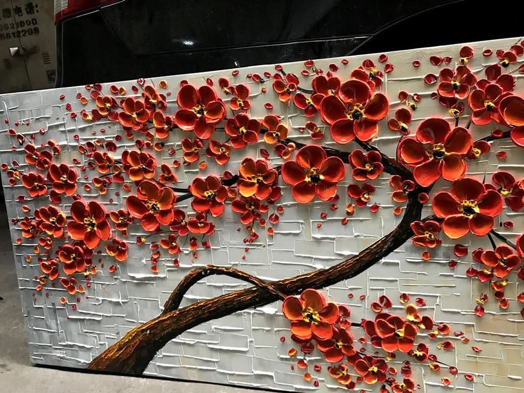 Scarlet Flowers Floral Wall Art 24x48 Hand-Painted – image 5