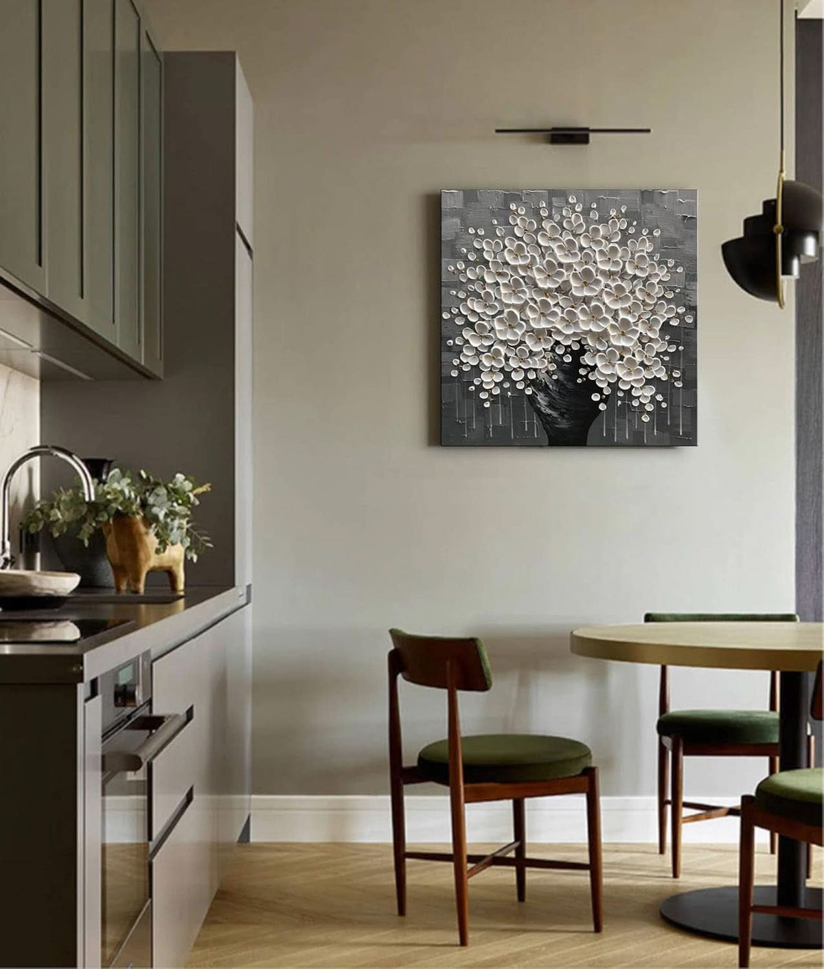 Flower 3D Floral Wall Art 24x24 Hand-Painted White Canvas – image 5