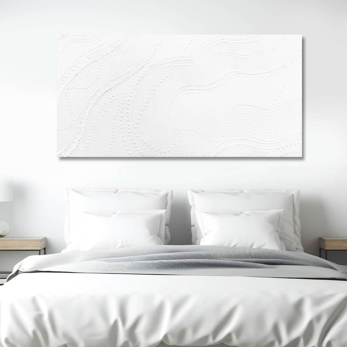 Textured Abstract Wall Art 24x48 Hand-Painted White Canvas – image 3