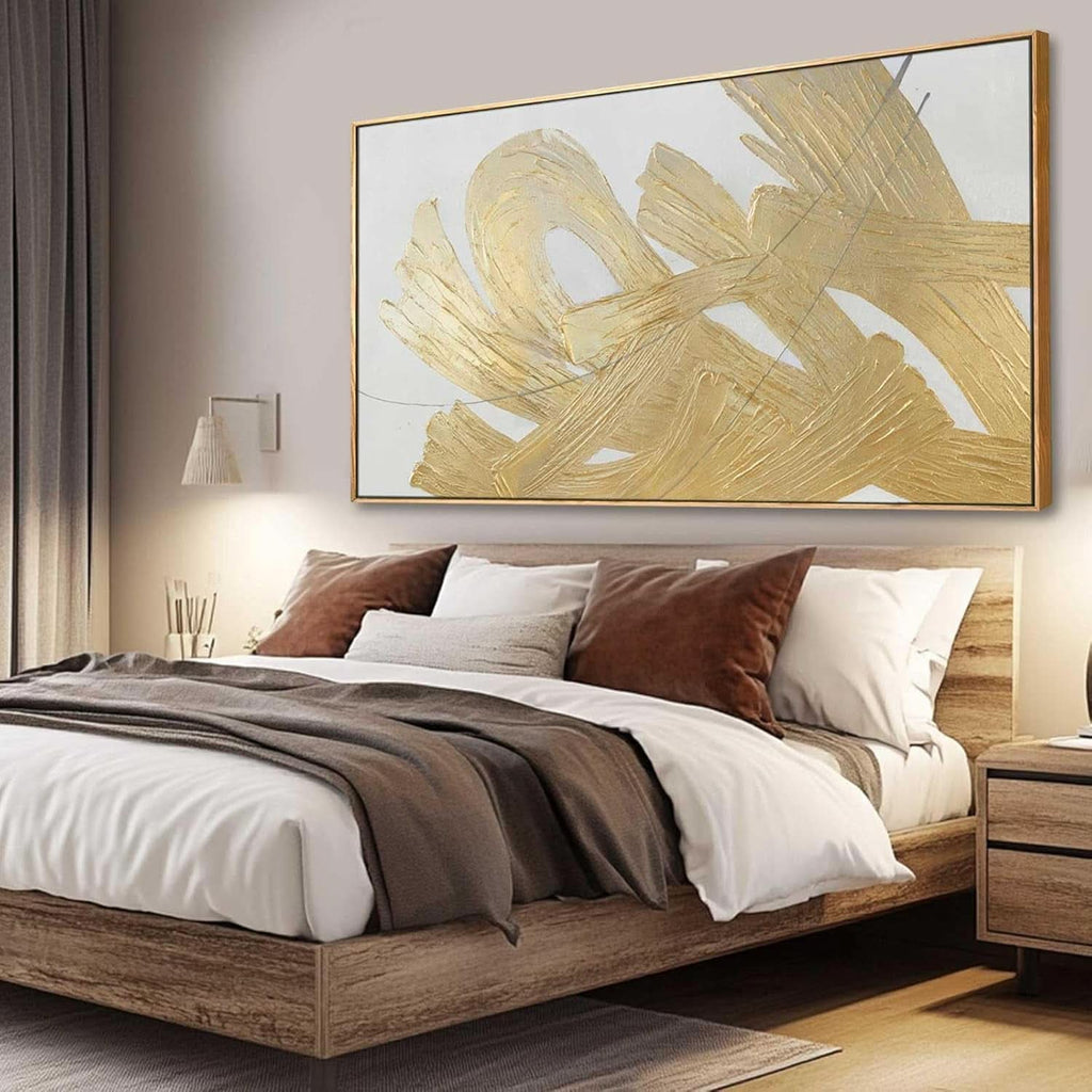 Abstract Wall Art 29x58 White Gold for Living Room – image 3