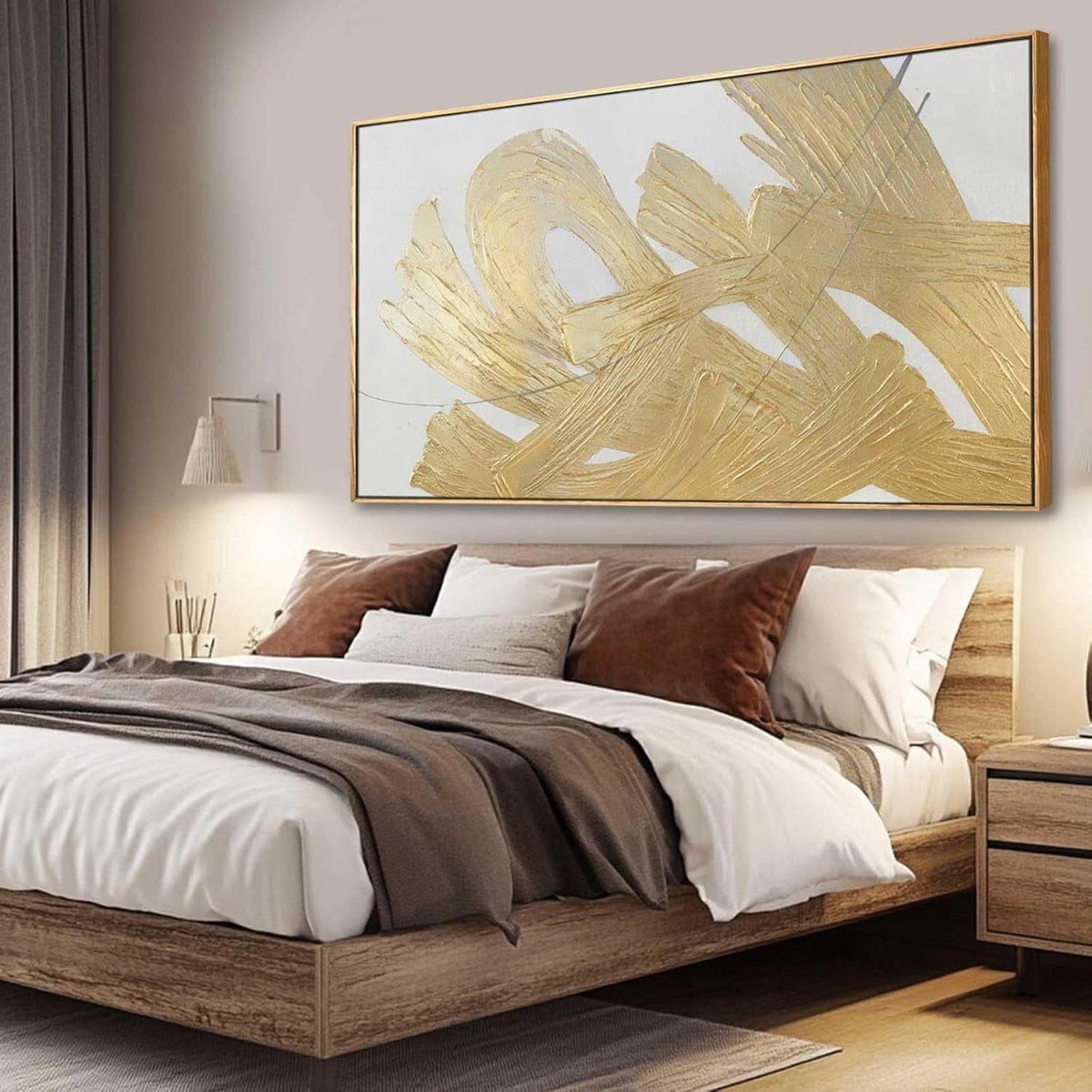 Abstract Wall Art 29x58 White Gold for Living Room – image 3