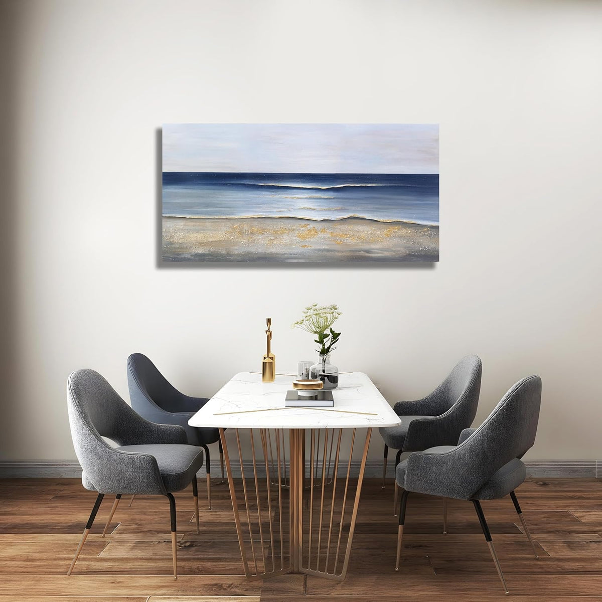Oceanic Coastal Wall Art 24x48 Gold Cerulean Canvas – image 5