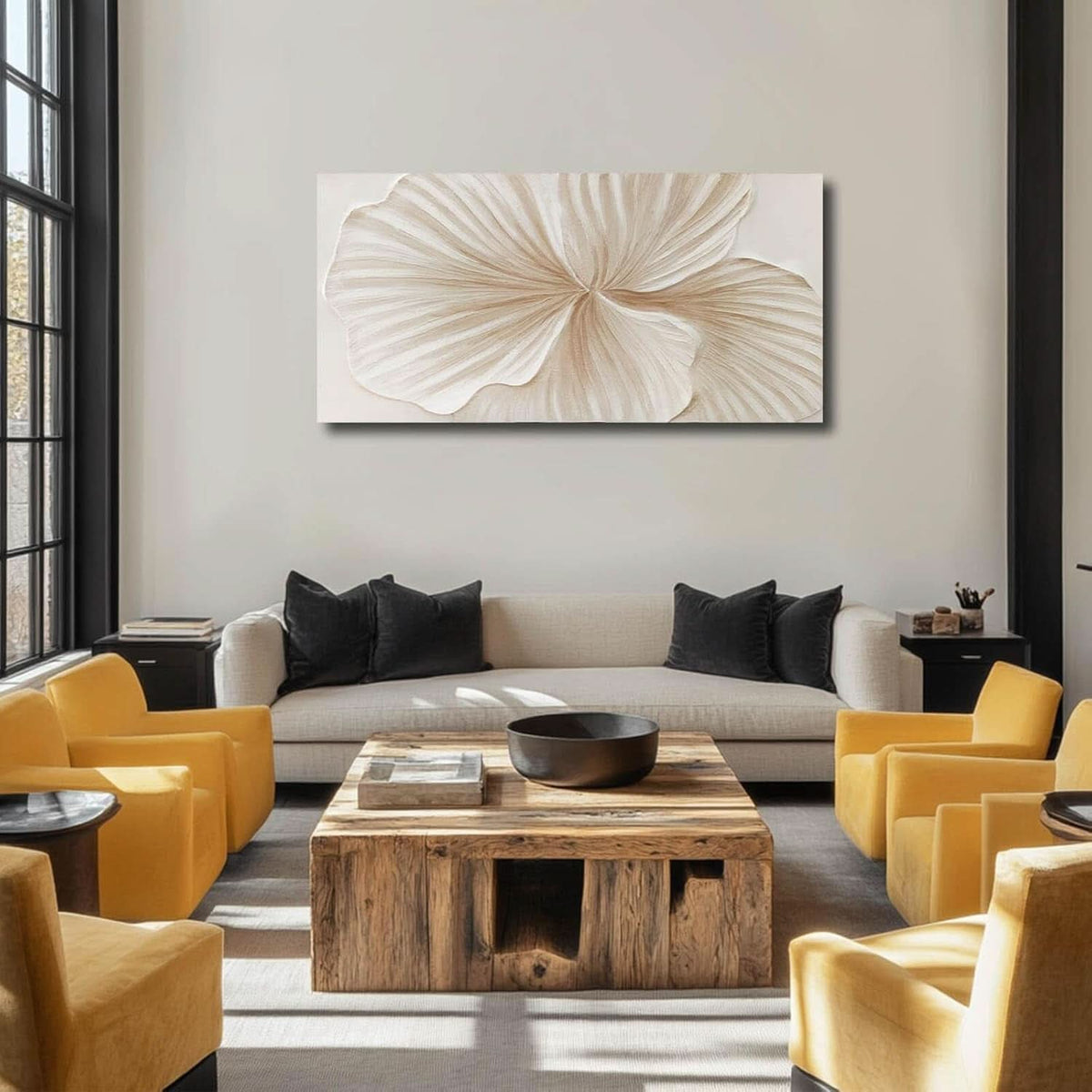 Elegance Abstract Floral Wall Art 24x48 White Gold Canvas – image 7