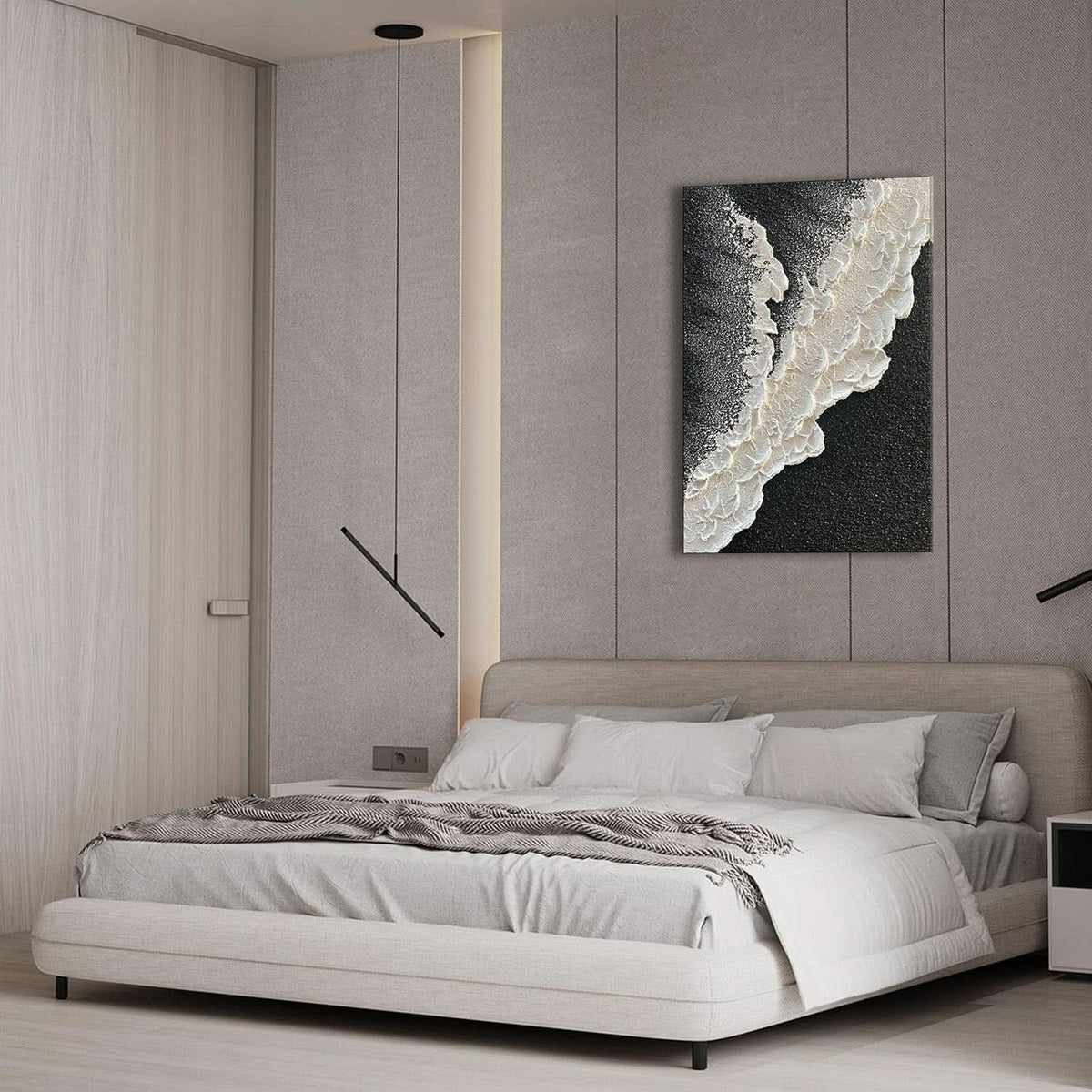 Black and White Wall Art 24x36 Hand-Painted Canvas – image 5