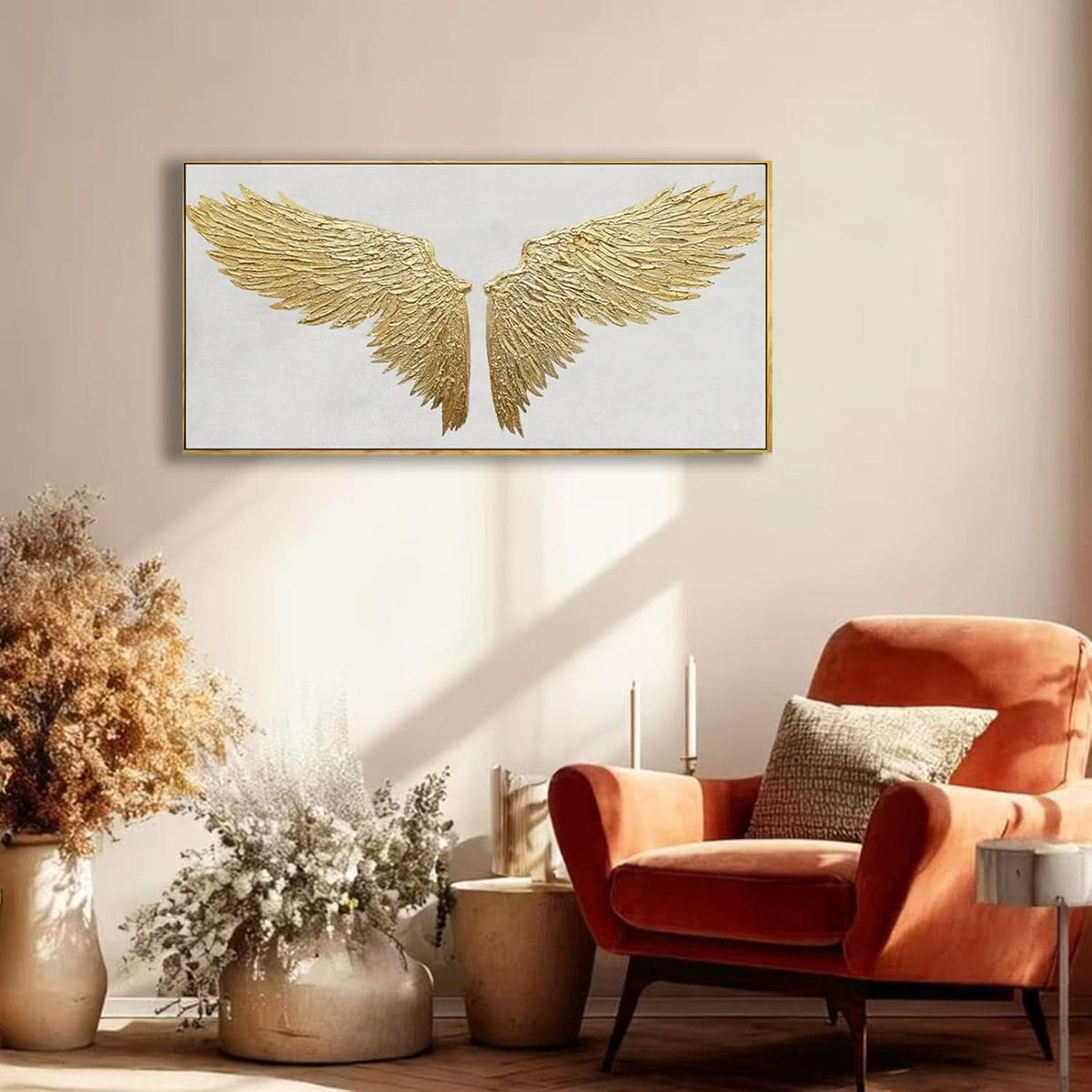 Wallpaper Abstract Wall Art 20x40 Hand-Painted Framed White Gold – image 2