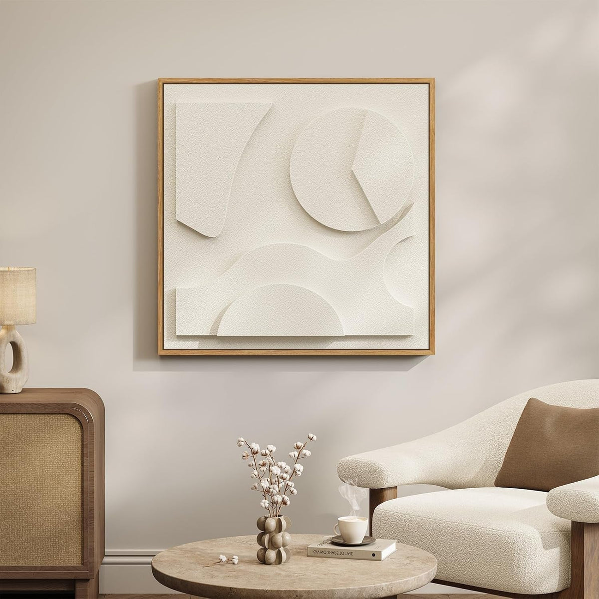 Geometric Relief Textured Modern Wall Art 30x30 White – image 9