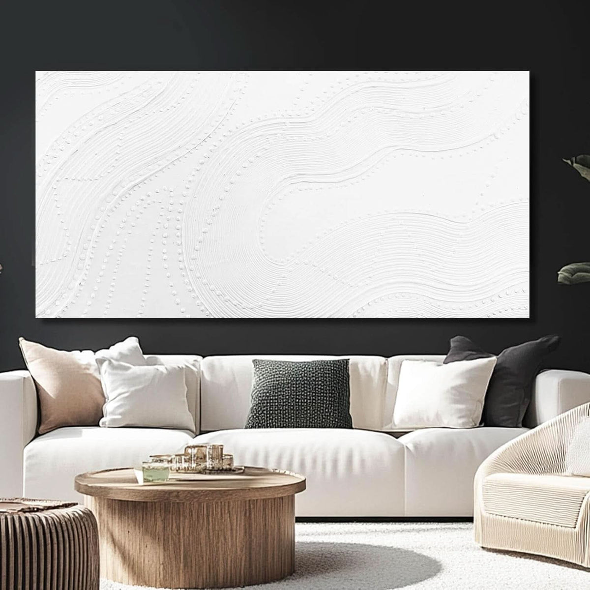 Geometric Abstract Wall Art 29x58 Hand-Painted White Canvas – image 7