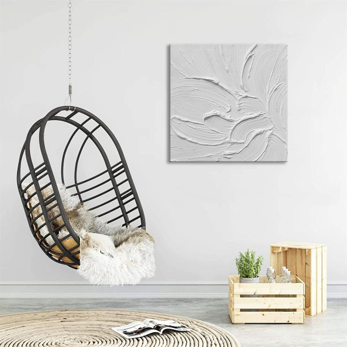 Textured Canvas Wall Art 20x20 Hand-Painted White for Living Room – image 6