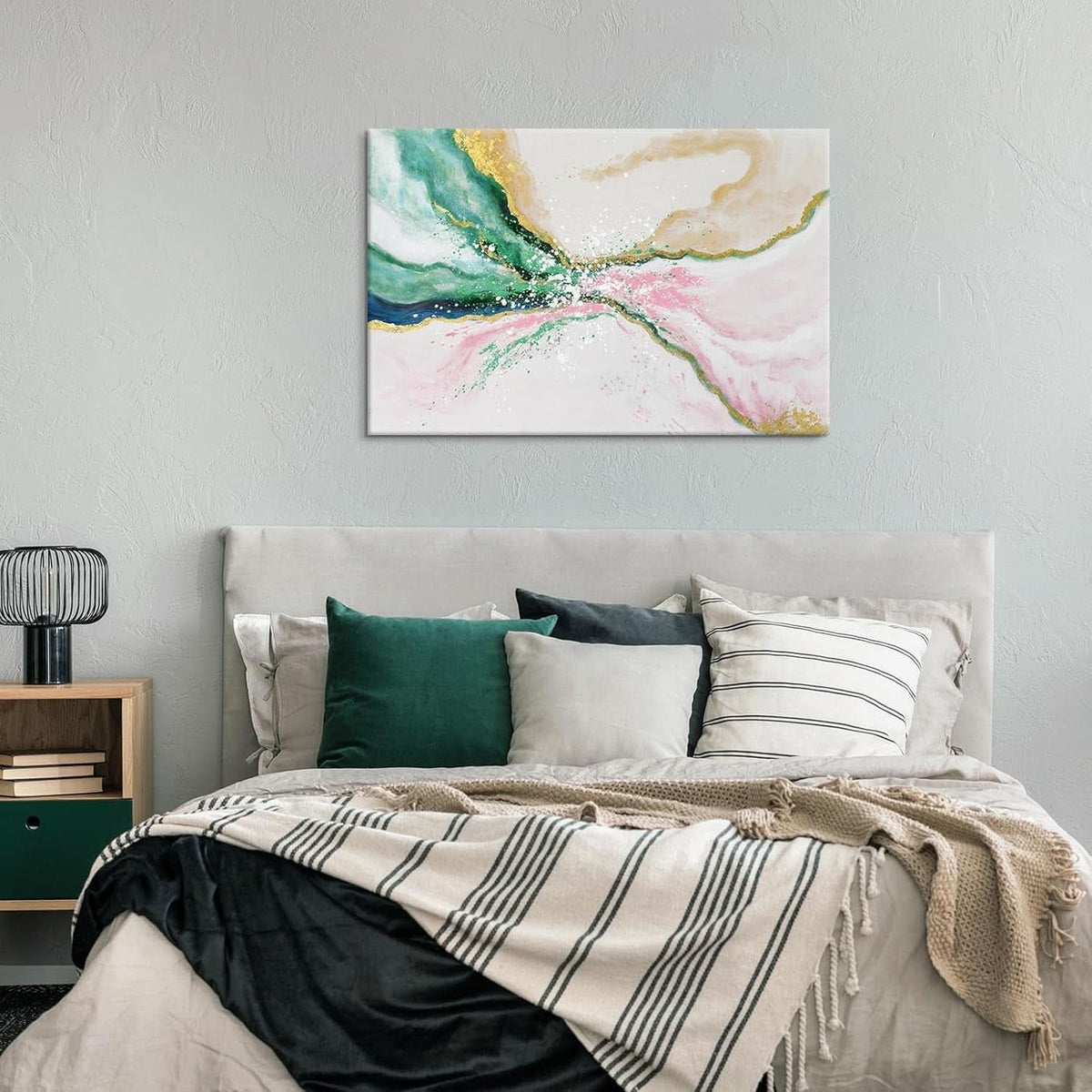 Emerald-Green Abstract Wall Art 36x24 Hand-Painted Green Canvas – image 8