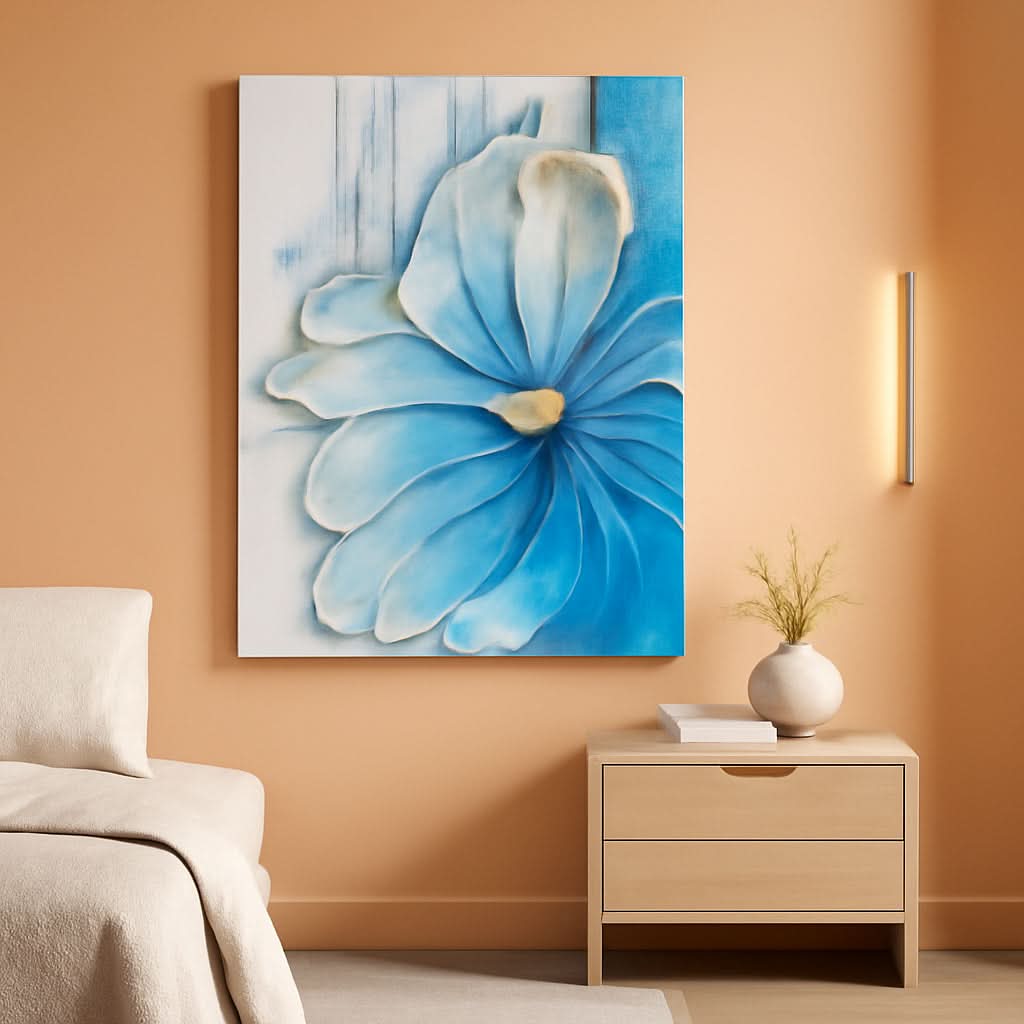 Layered Textured Floral Wall Art 24x36 Hand-Painted Blue Canvas – main view