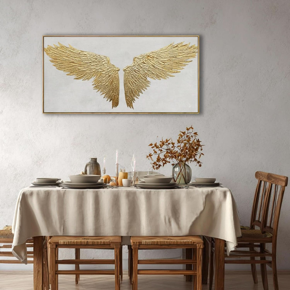 Wallpaper Abstract Wall Art 20x40 Hand-Painted Framed White Gold – image 4