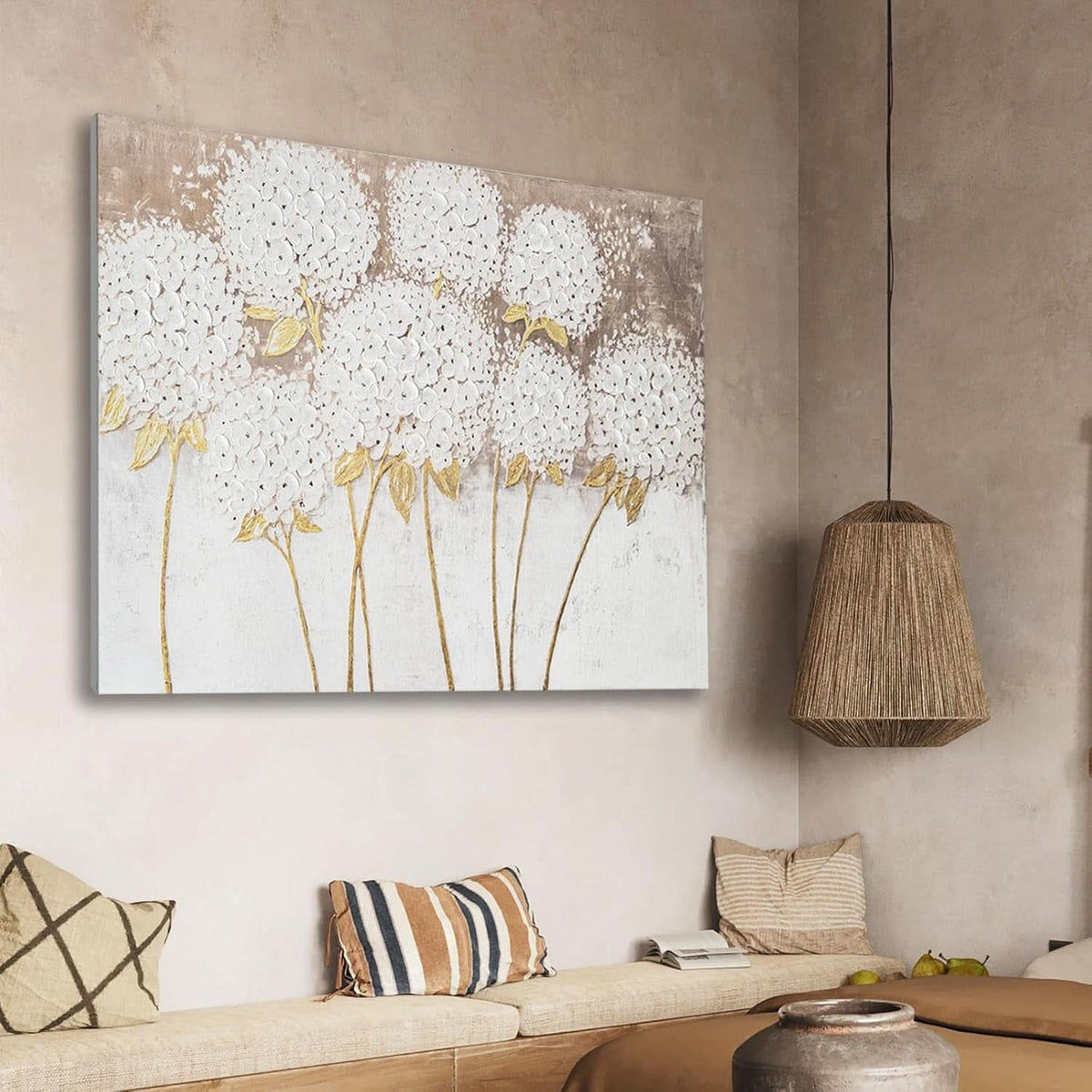 Hydrangea Floral Wall Art 40x28 White Canvas for Living Room – image 3
