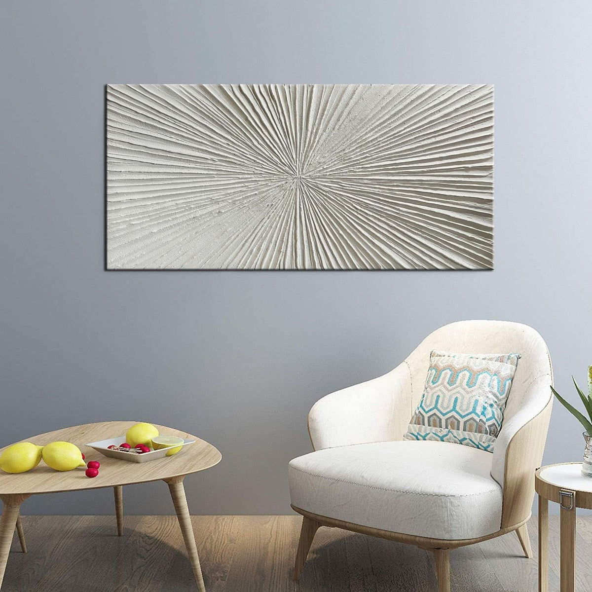 Abstract Wall Art 24x48 Hand-Painted Framed White for Living Room – image 6