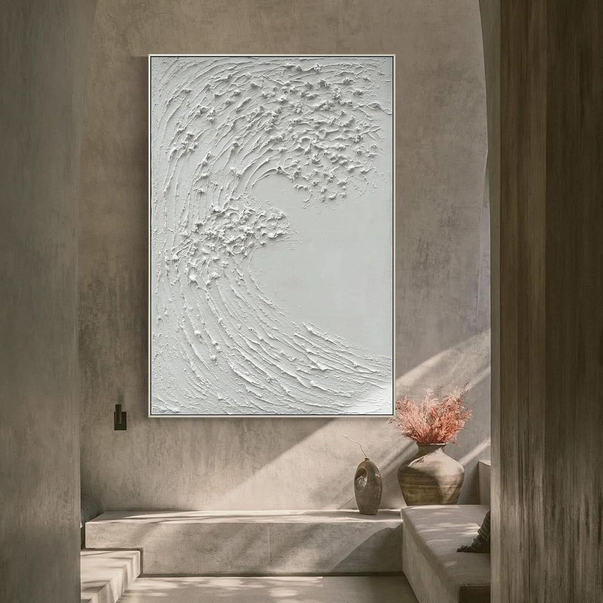 Ocean Waves Textured Coastal Wall Art 45x30 Hand-Painted Framed White – image 7