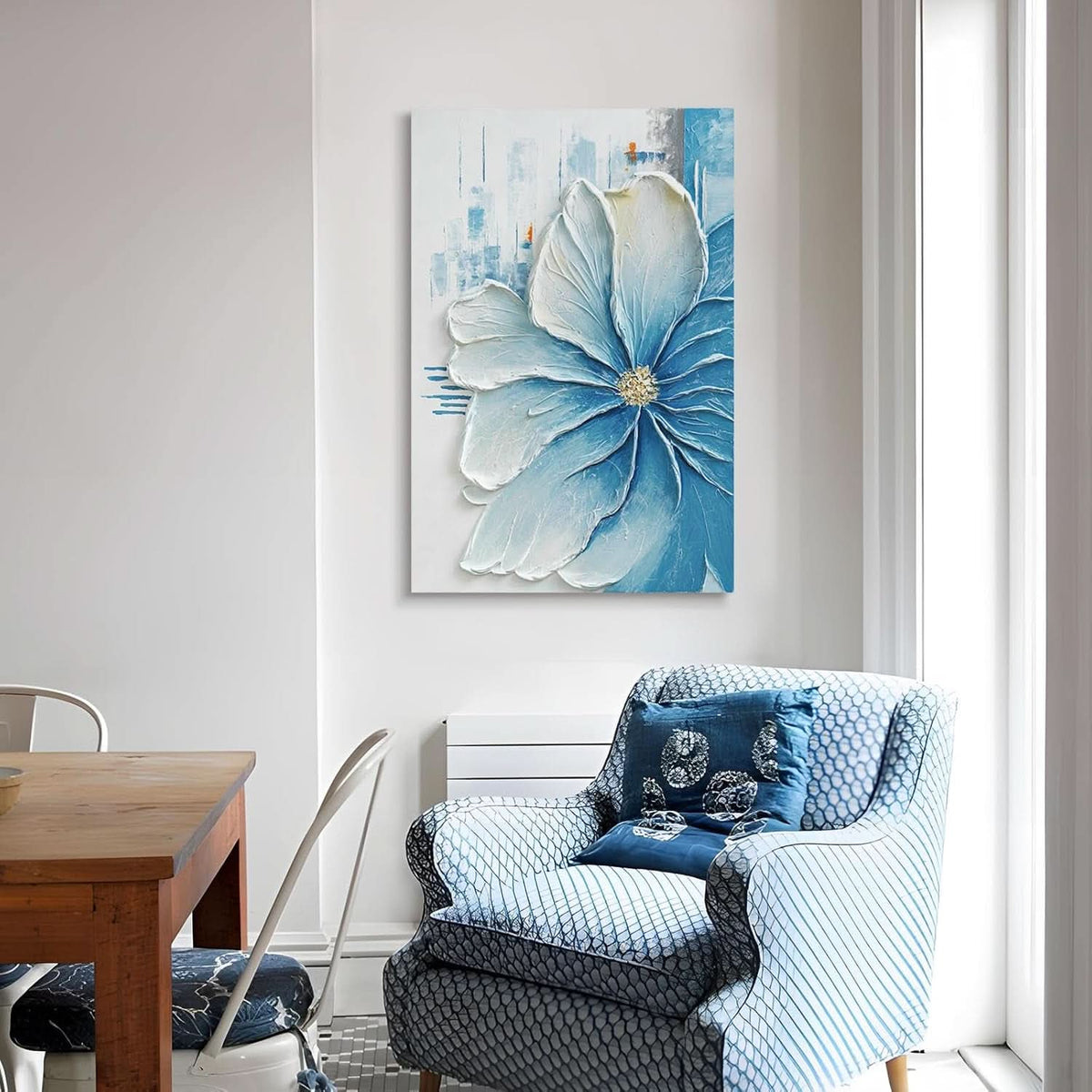 Layered Textured Floral Wall Art 24x36 Hand-Painted Blue Canvas – image 4