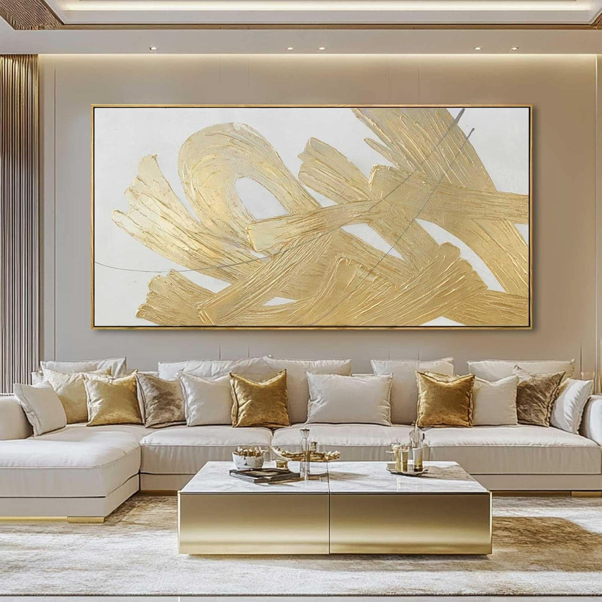 Abstract Wall Art 29x58 White Gold for Living Room – image 7