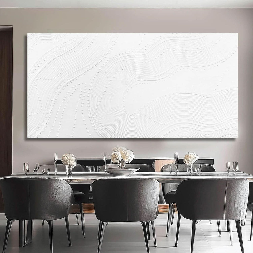 Geometric Abstract Wall Art 29x58 Hand-Painted White Canvas – image 6