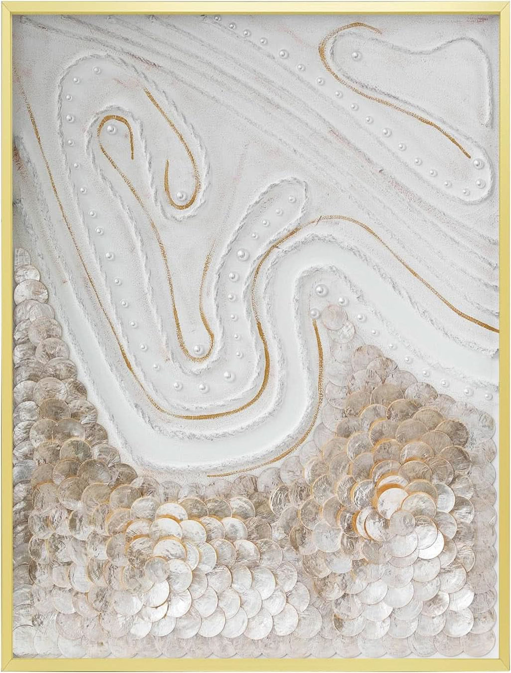Capiz Shell Abstract Coastal Wall Art 23.6x31.5 Hand-Painted Framed – main view