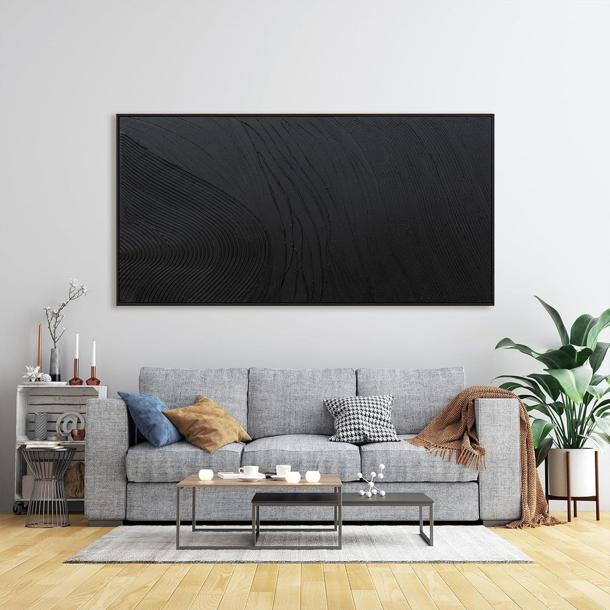 Jet Modern Wall Art 29x58 Hand-Painted Black Canvas – image 6