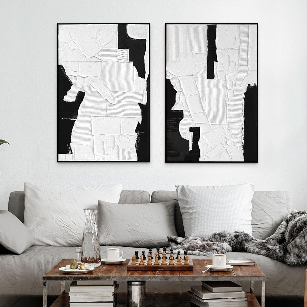 Textured Black and White Wall Art Hand-Painted Framed Canvas – image 7