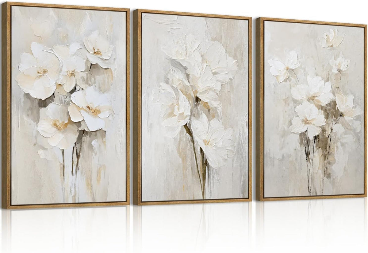Floral Wall Art 24x36 Framed Beige Canvas for Living Room – image 8