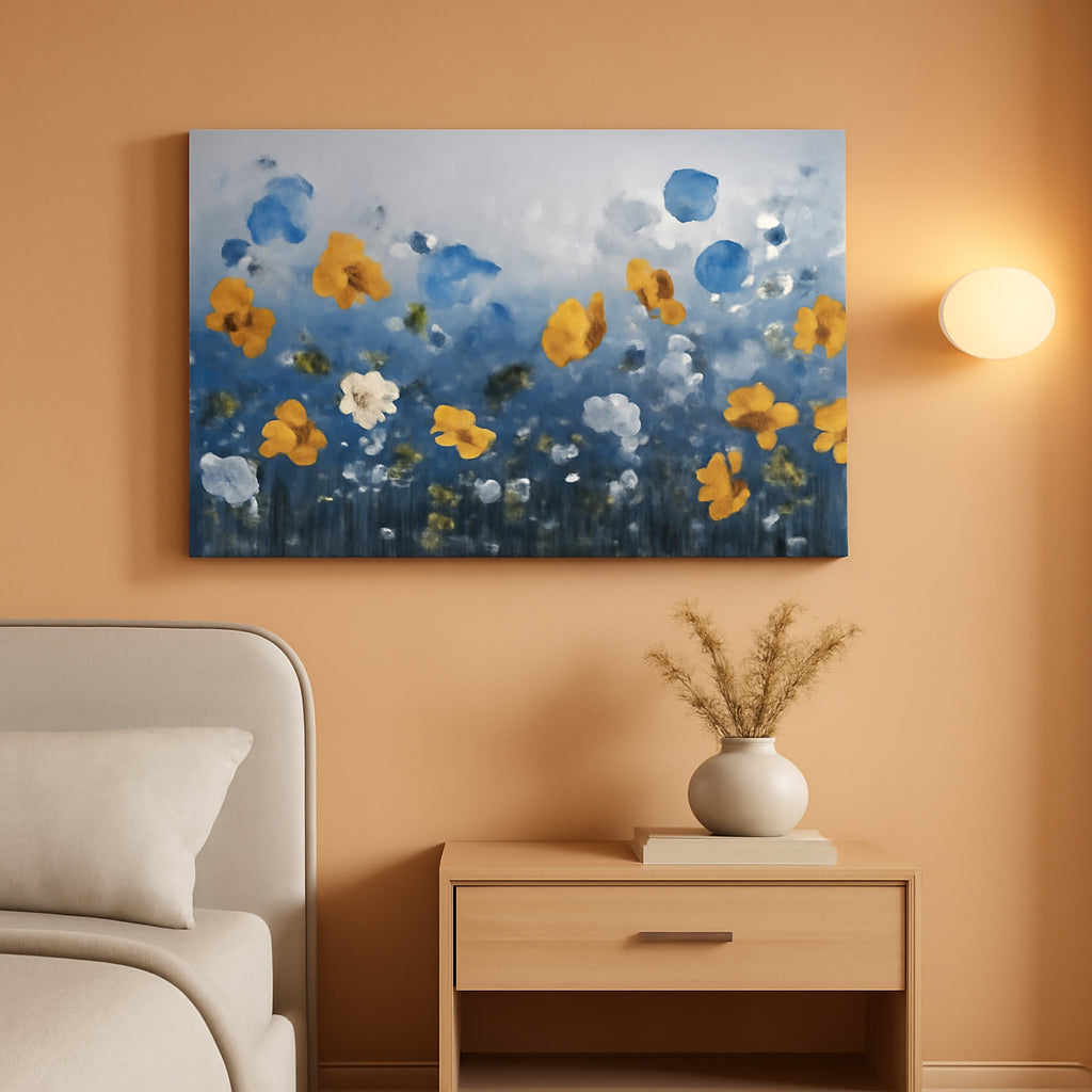Wildflower Floral Wall Art 20x40 Yellow Cerulean Canvas – main view