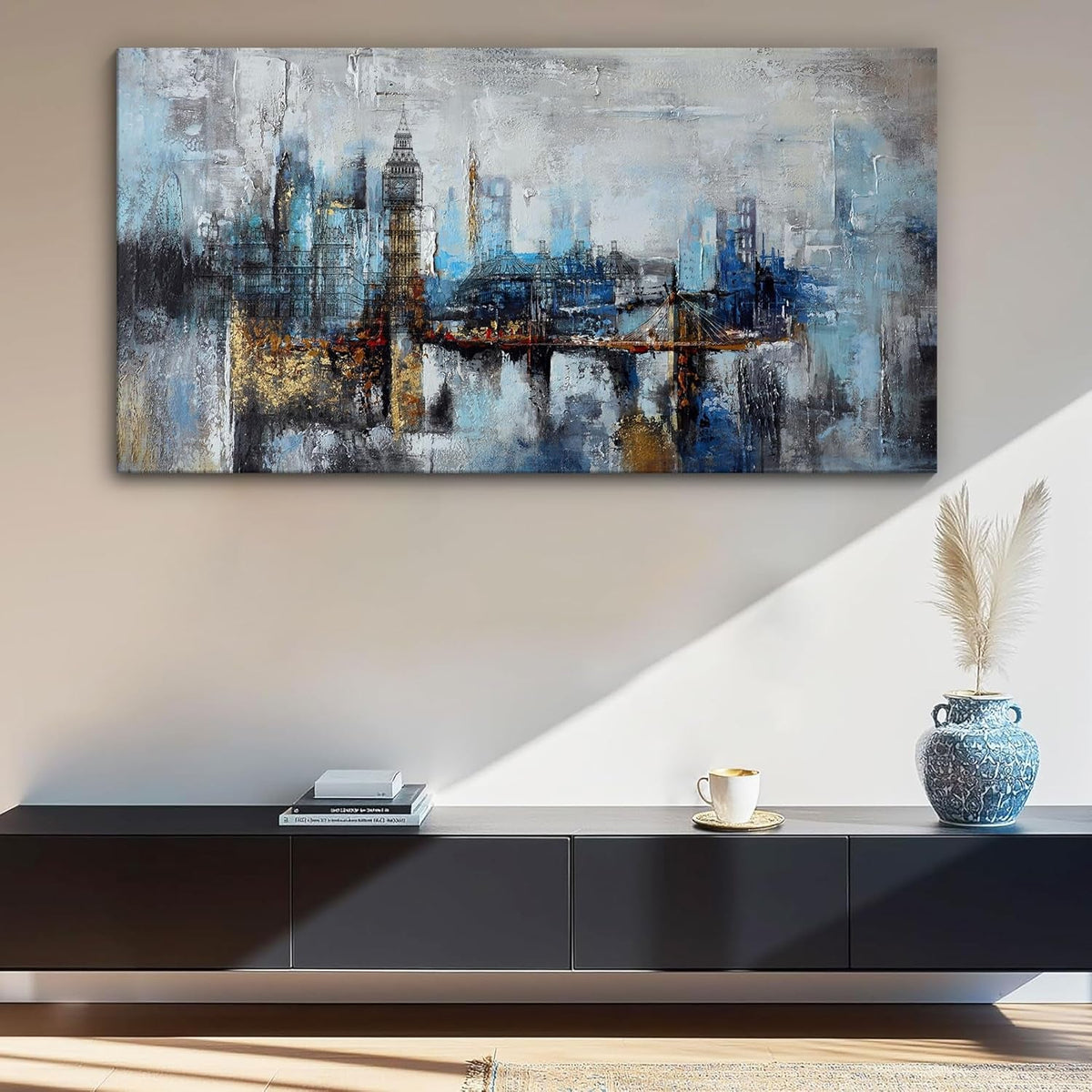Cityscape Wall Art 24x48 Gray Blue Canvas for Living Room – image 4