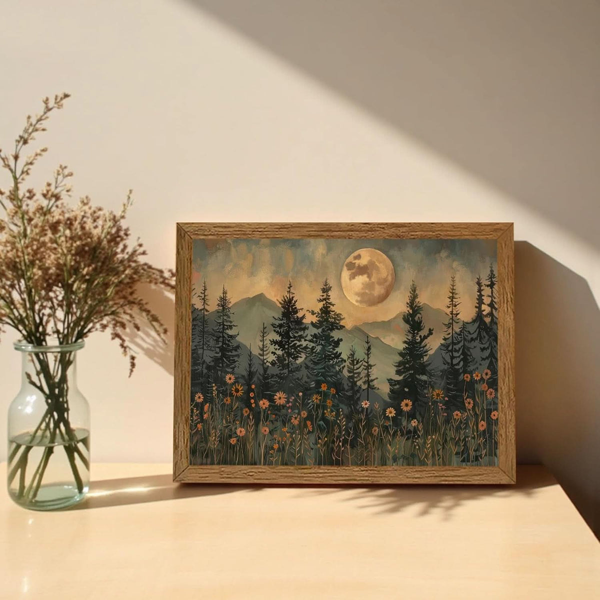Moonlit Forestscape Landscape Wall Art 8x10 Framed Canvas – image 4